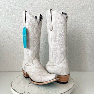 Lane LEXINGTON White Cowboy Boots Womens 6 Leather Western Cowgirl Mid Calf Tall